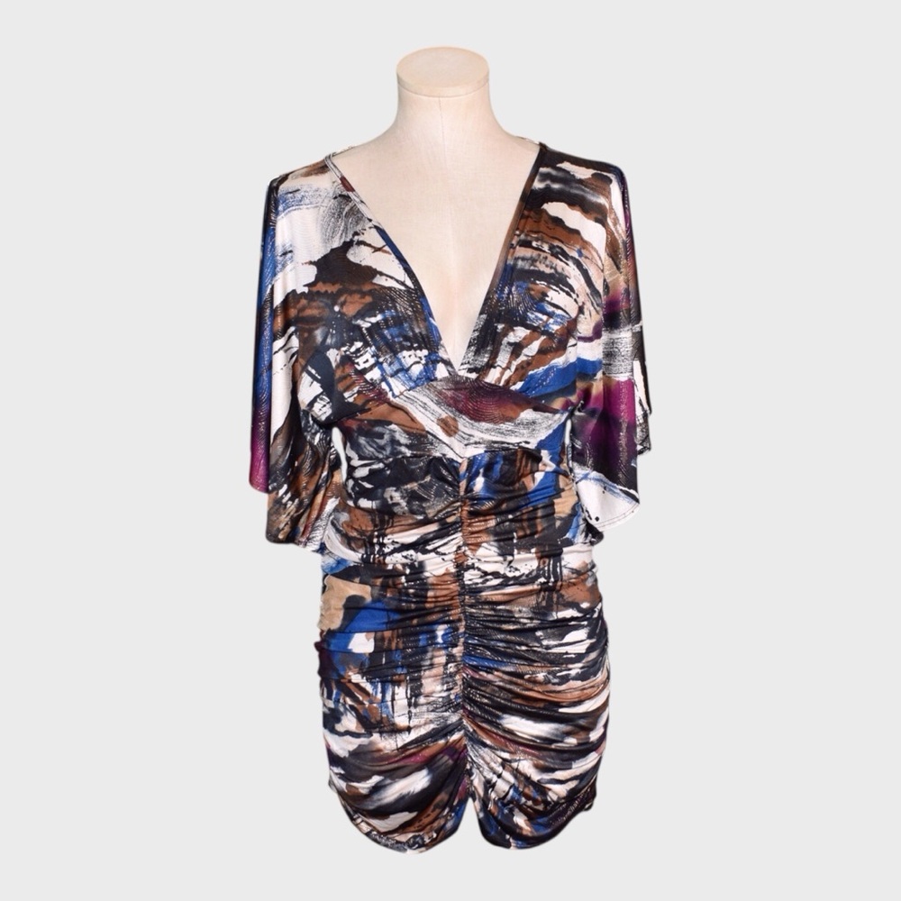 True Light Shimmer Abstract Print‎ Ruched Bodycon Mini Dress